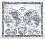 The World in Hemispheres with other Projections, World Atlas 1864 Mitchells New General Atlas